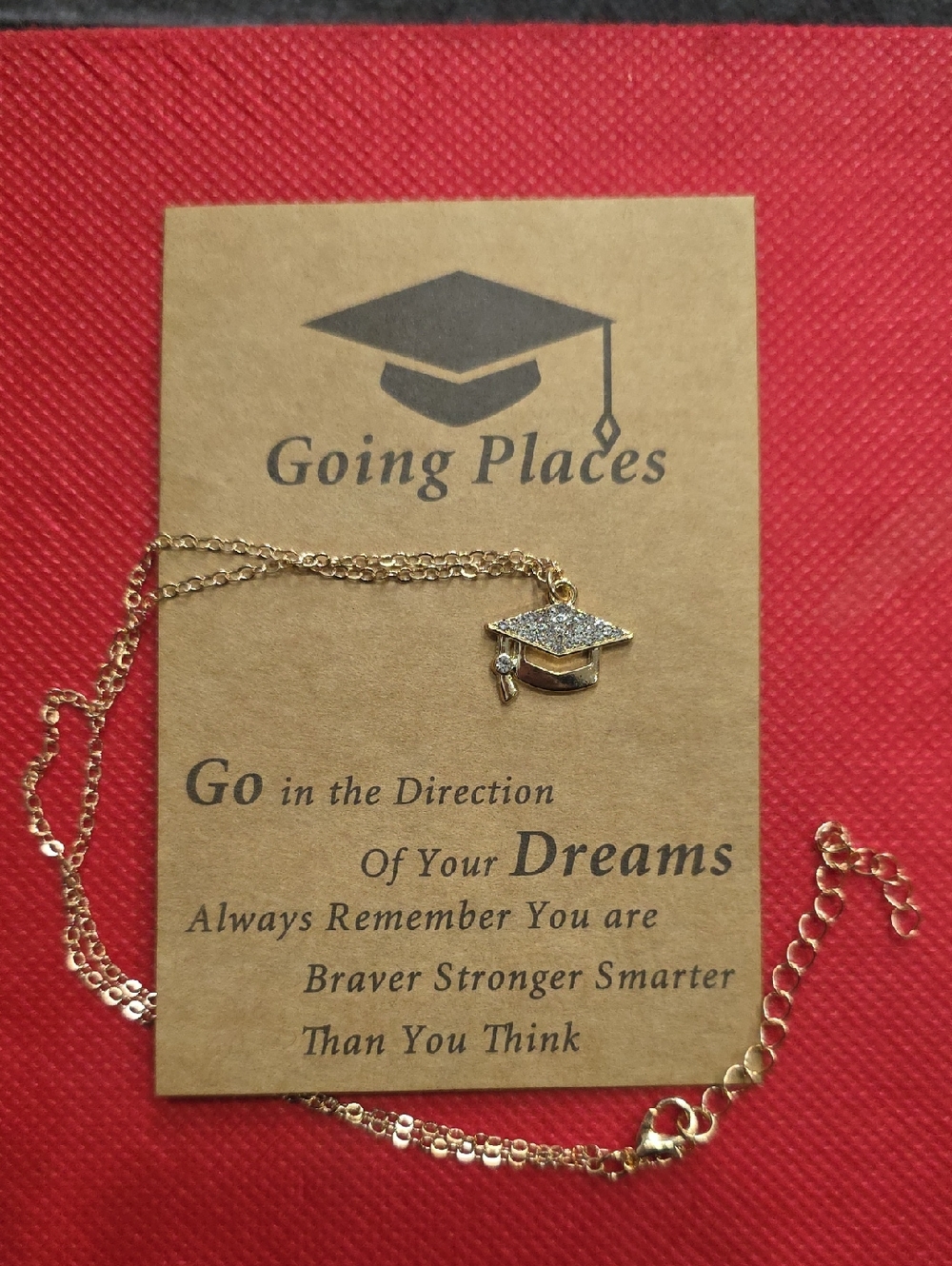 NWT Gold Graduation Cap With Clear Stone Necklace - Going Places